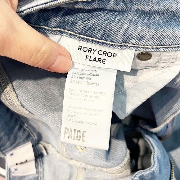 Paige Rory Cotton Blend Denim Frayed Hem Cropped Flare Jeans Blue 28 / 6 - Picture 7 of 9